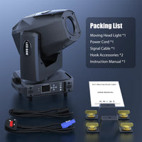 Lyre LED beam spot wash 200 W, zoom 8° à 40°, prisme à 5 faces, DMX 18 canaux