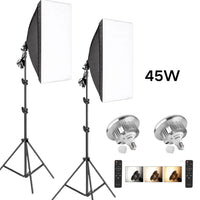 Kit softbox rectangulaire ou octogonal – kit à 2 softbox, ampoules 45 W et télécommandes