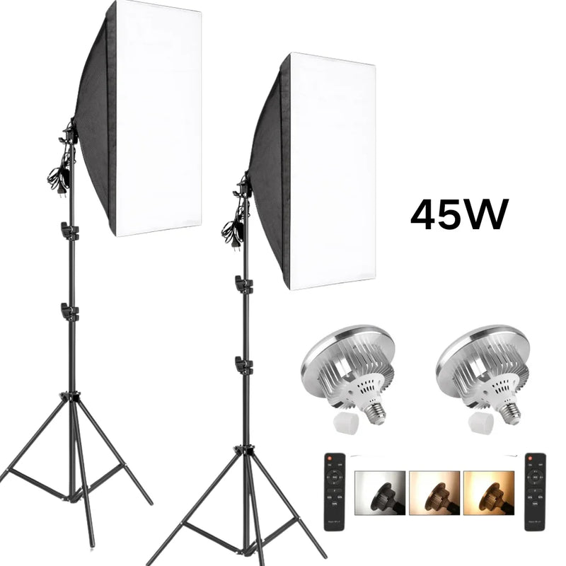 Kit softbox rectangulaire ou octogonal – kit à 2 softbox, ampoules 45 W et télécommandes