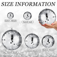Boule à facettes argentée déco – comparaison des diamètres de 3 à 15 cm