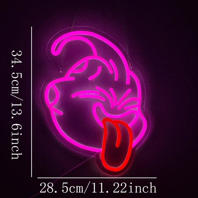 Néon LED mural tête rose à langue rouge – dimensions : 34,5 cm de haut et 28,5 cm de large
