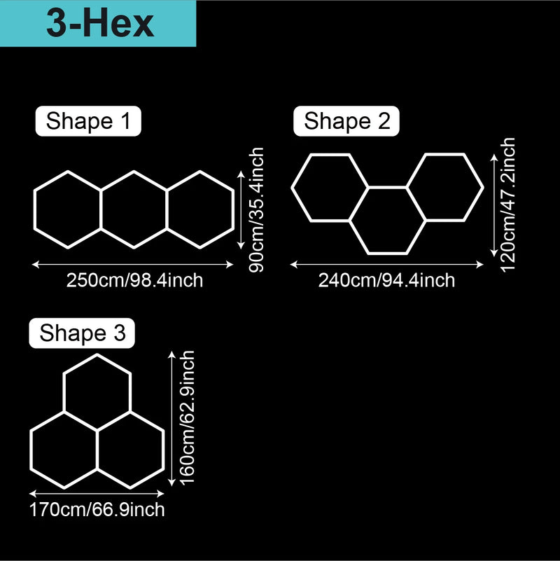 Plafonnier hexagonal LED – modèle de 3 hexagones, formes d'assemblage au choix