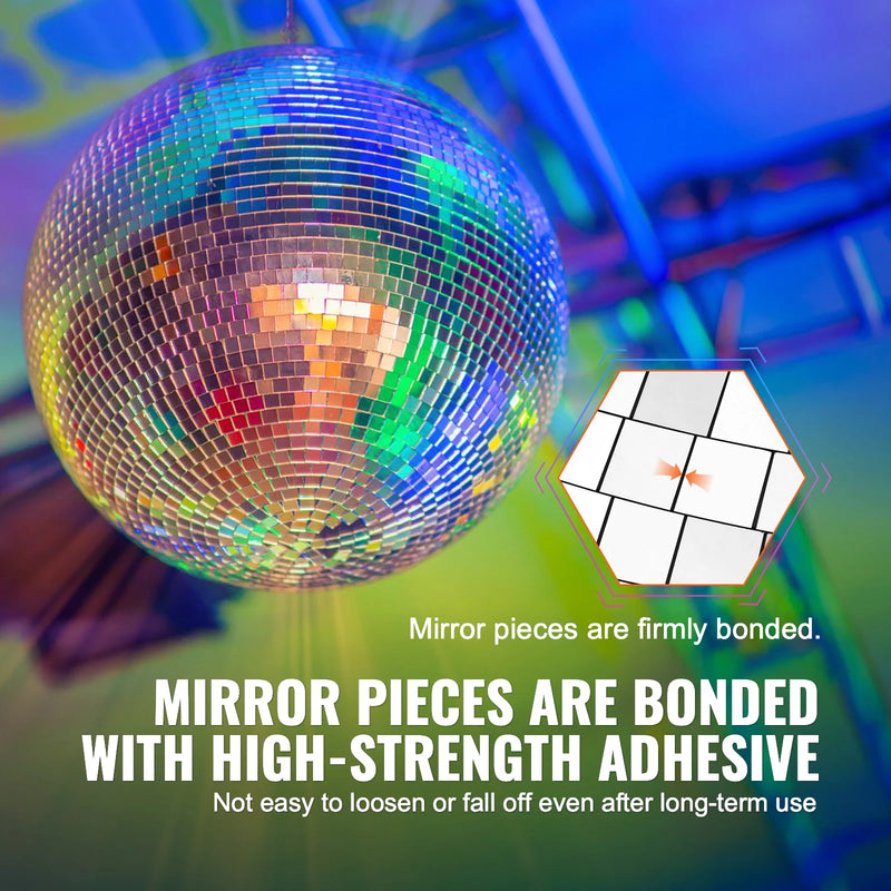 Boule à facettes disco miroir 30 cm en verre avec anneau de suspension