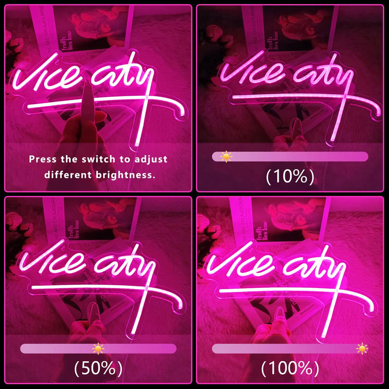 Néon LED Vice City – réglage de la luminosité à 10, 50 et 100 %