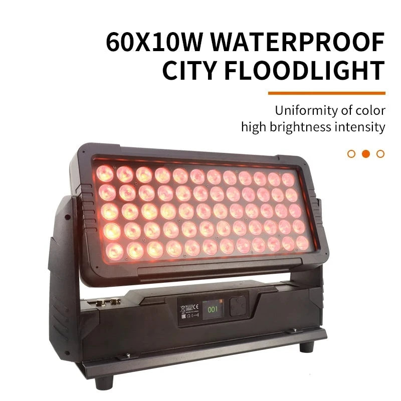 Projecteur LED extérieur IP65 RGBW 4 en 1, 60 x 10 W, 650 W, DMX