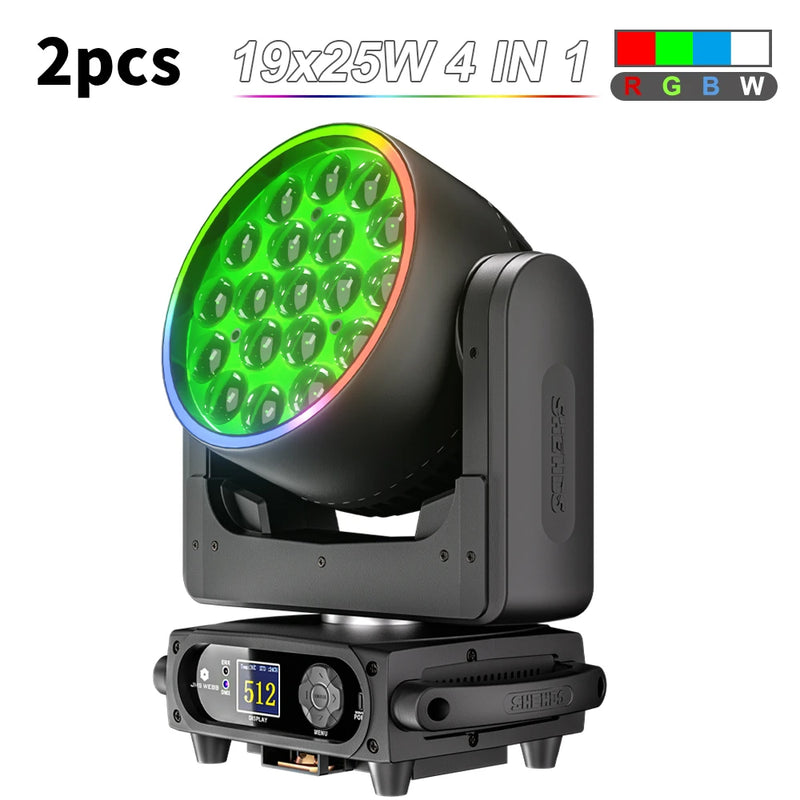 Lyre LED wash 19 x 15 W ou 25 W RGBW à anneau lumineux, à l'unité ou par lot