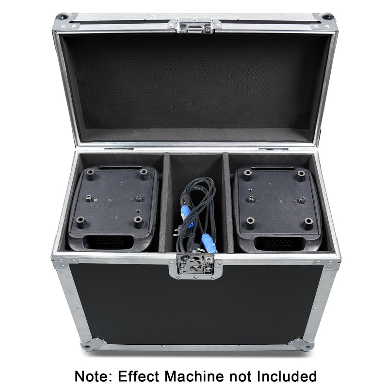 Flight case à roulettes pour 2 lyres LED beam 150 W – flight case ouvert avec deux compartiments et un câble, machines non incluses