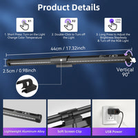 Barre lumineuse écran 44 cm – dimensions, rotation de 90°, commandes tactiles et clip