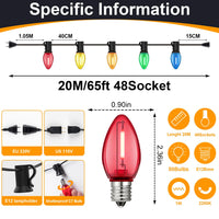 Guirlande lumineuse C7 – version 20 m, 48 douilles et 50 ampoules, schéma des cotes