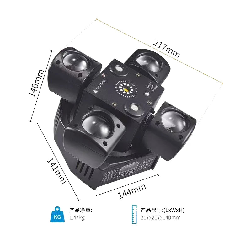 Mini lyre LED 4 bras RGBW, laser rouge et vert, DMX et télécommande