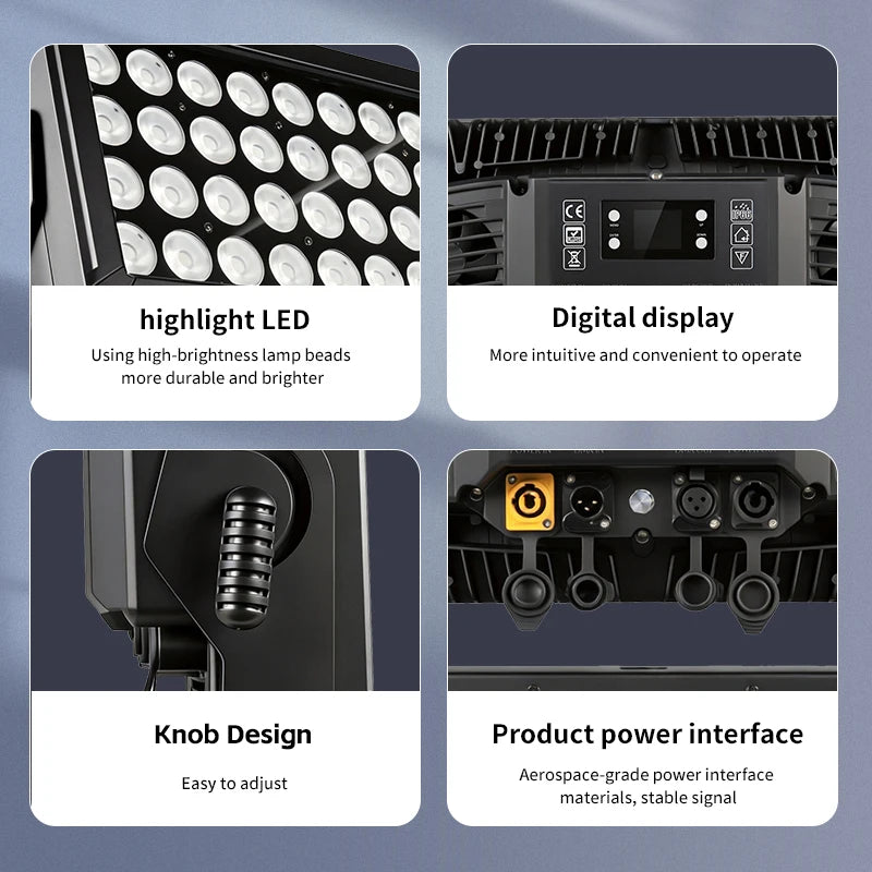 Projecteur LED extérieur pixel RGBW 44 x 10 W IP66, DMX512, avec ou sans lumière auxiliaire