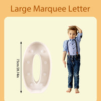 Chiffre lumineux géant 73 cm – cadre du chiffre 0, hauteur 73 cm, à côté d'un enfant
