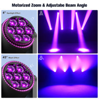 Lyre LED zoom 300 W œil d'abeille, 7 LED RGBW de 30 W et anneau RVB, DMX 30, 42 ou 58 canaux