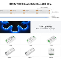 Ruban LED FCOB 480 LED/m – dimensions de la version 12 V 8 mm et contrôleurs compatibles