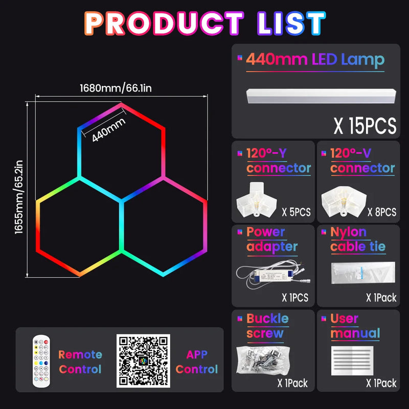 Barres LED hexagonales RGB – vue 21