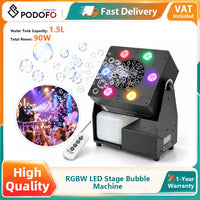 Machine à bulles de scène 90 W – machine avec ses 6 LED RGBW et sa télécommande