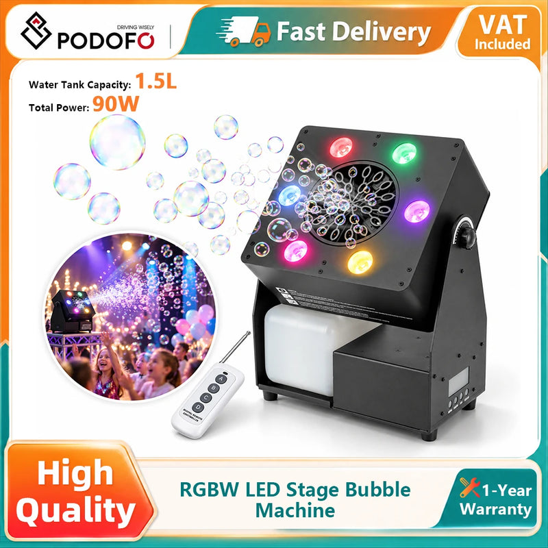 Machine à bulles de scène 90 W – machine avec ses 6 LED RGBW et sa télécommande