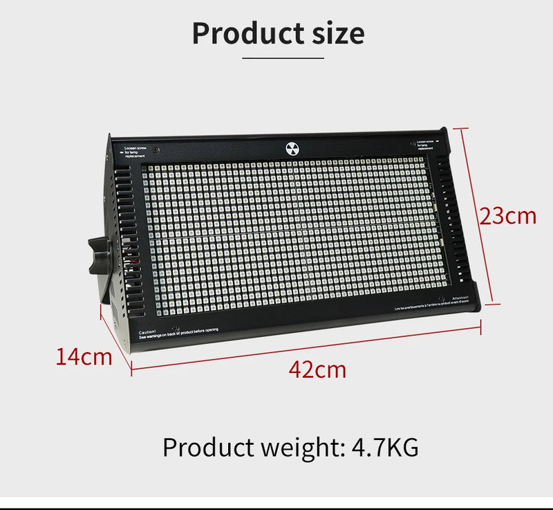 Stroboscope LED RGB – schéma des dimensions, vue de face