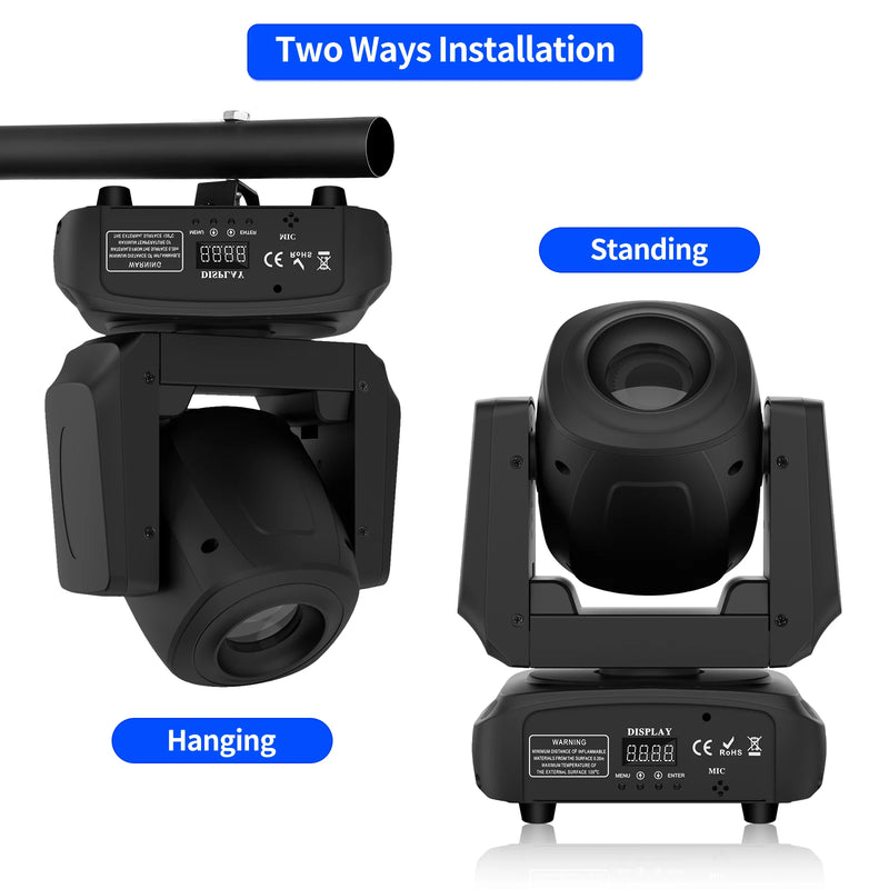 Lyre LED spot 120 W à gobos – deux modes d'installation : suspendue ou posée