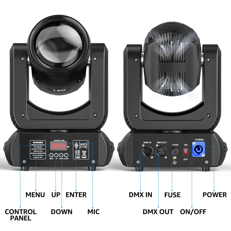 Lyre beam LED COB 80 W, 18 prismes, 7 gobos, DMX 12 canaux, à l'unité ou par lot