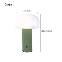 Lampe champignon sans fil – version verte, dimensions 15 x 22,5 cm