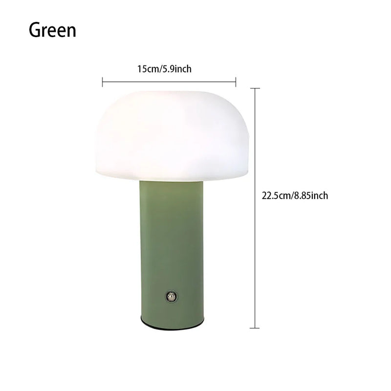 Lampe champignon sans fil – version verte, dimensions 15 x 22,5 cm