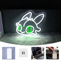 Néon dragon – enseigne allumée et sources USB possibles : batterie externe, prise murale, ordinateur, chargeur