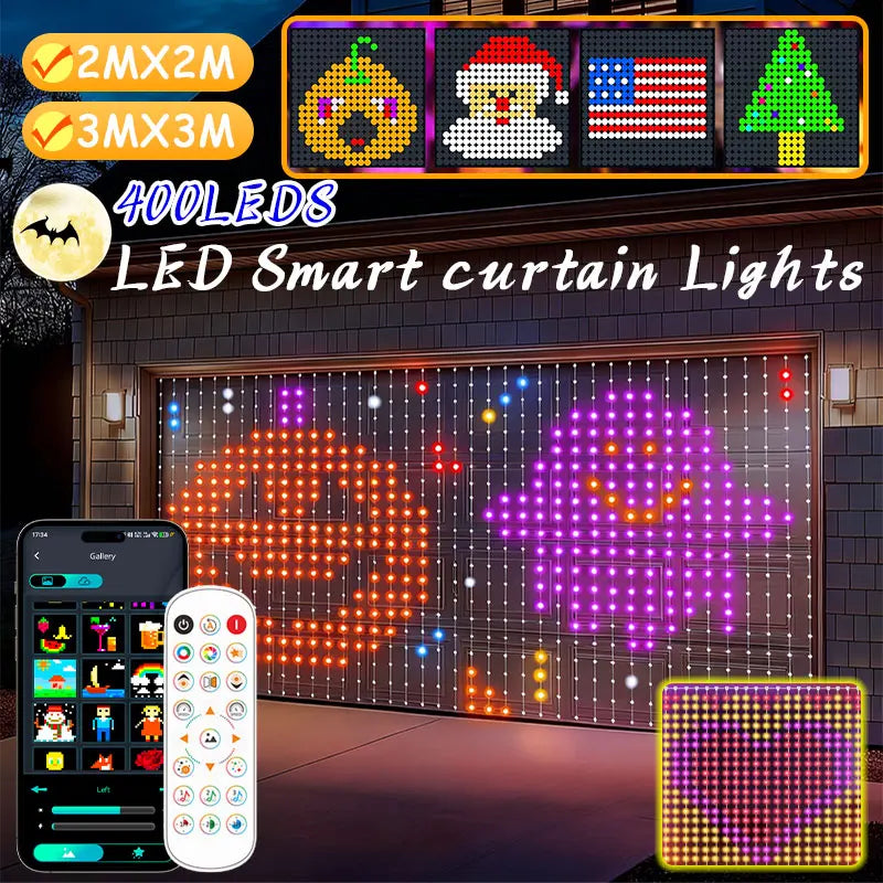 Rideau lumineux LED RGB connecté, application et télécommande, 1 à 3 m