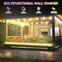 Barre LED murale RGB – mise en lumière d'une pergola sous la pluie