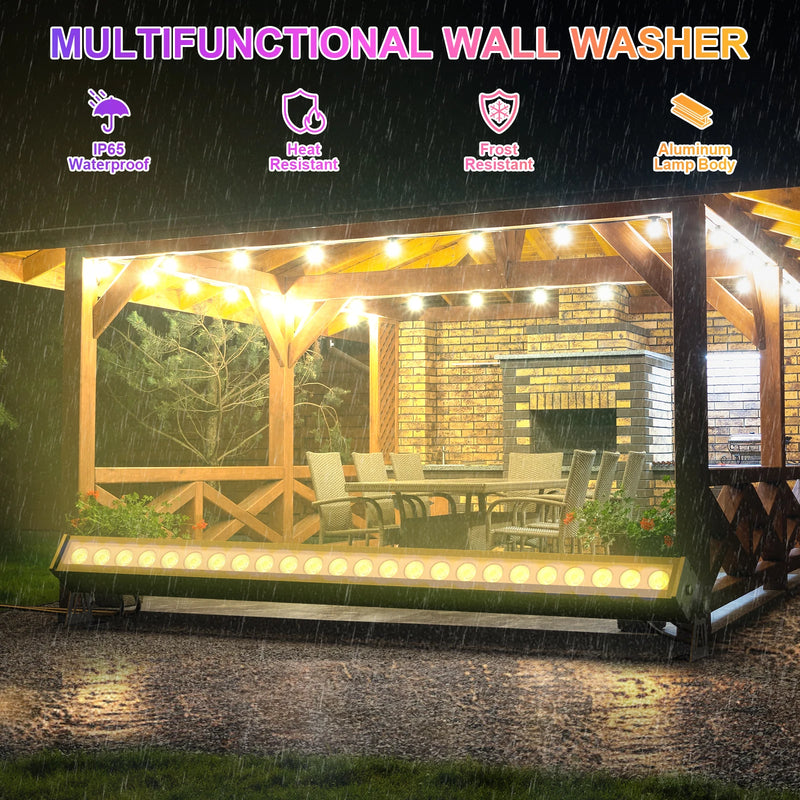 Barre LED murale RGB – mise en lumière d'une pergola sous la pluie