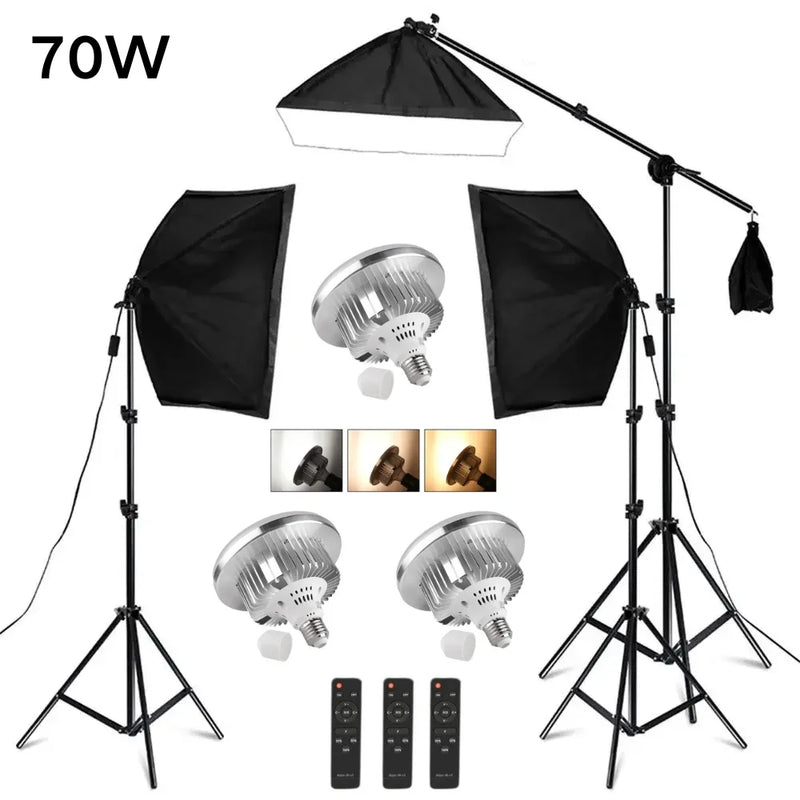 Kit softbox rectangulaire ou octogonal – kit à 3 softbox sur perche, ampoules 70 W et télécommandes