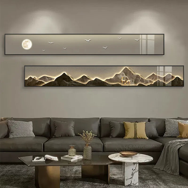 Tableau lumineux LED paysage de montagnes, 2 panneaux, 120 à 200 cm
