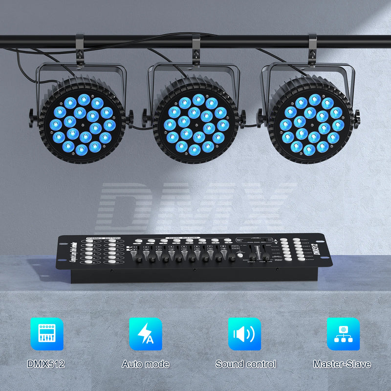 Pack de 2 projecteurs PAR LED 180 W – projecteurs sur une barre avec une console DMX512, modes automatique, sonore et maître-esclave