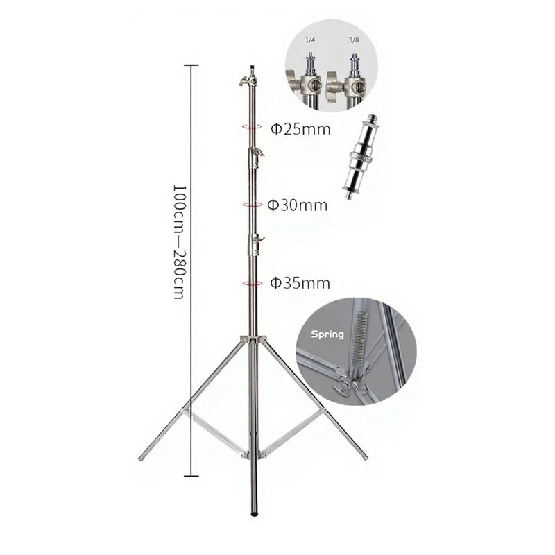 Trépied lumière 2,8 m en aluminium ou inox, seul ou par 2