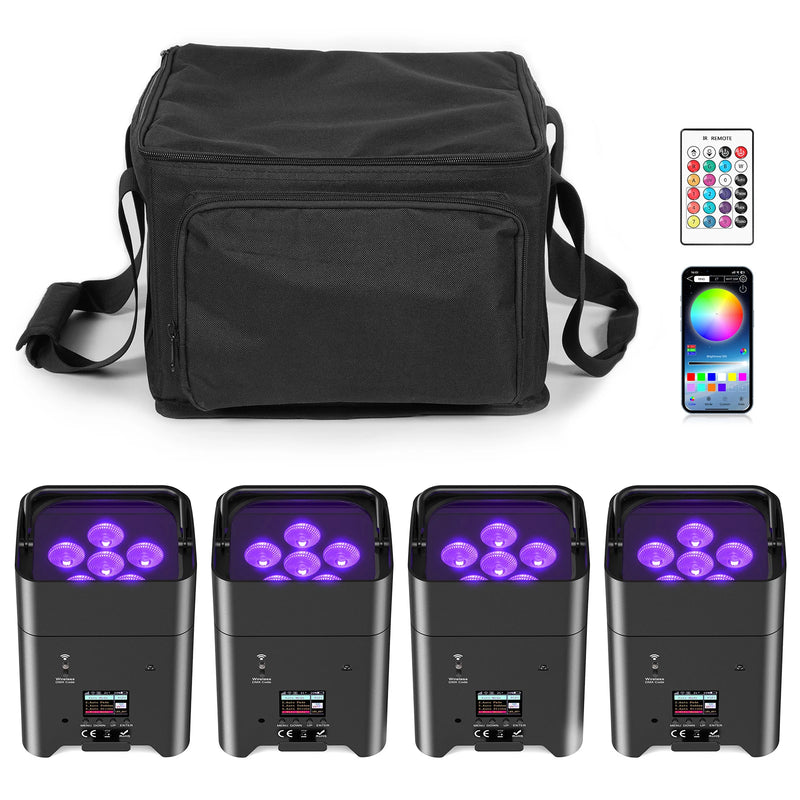 Uplight PAR LED sans fil sur batterie, lot de 4 RGBWA UV avec sac
