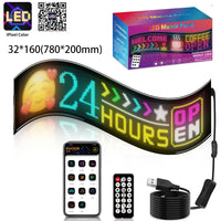 Panneau LED flexible programmable RGB de 27 à 176 cm, Bluetooth, USB