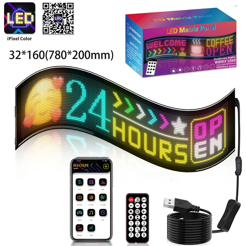 Panneau LED flexible programmable RGB de 27 à 176 cm, Bluetooth, USB