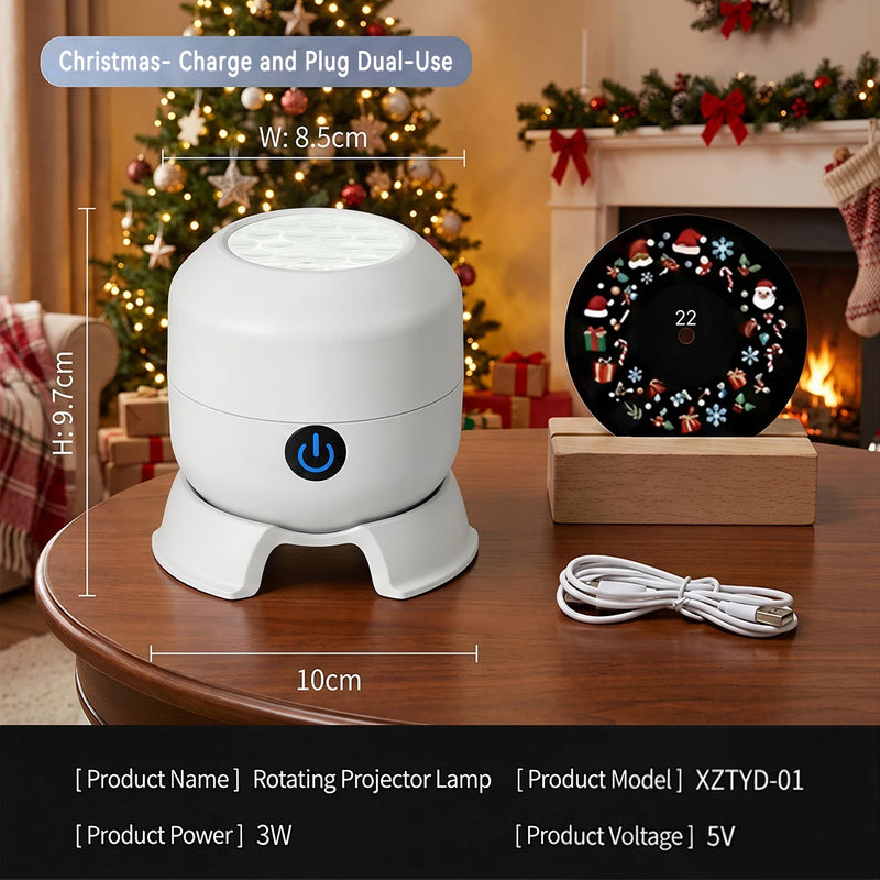 Projecteur de Noël rotatif d'intérieur, 22 motifs, rechargeable