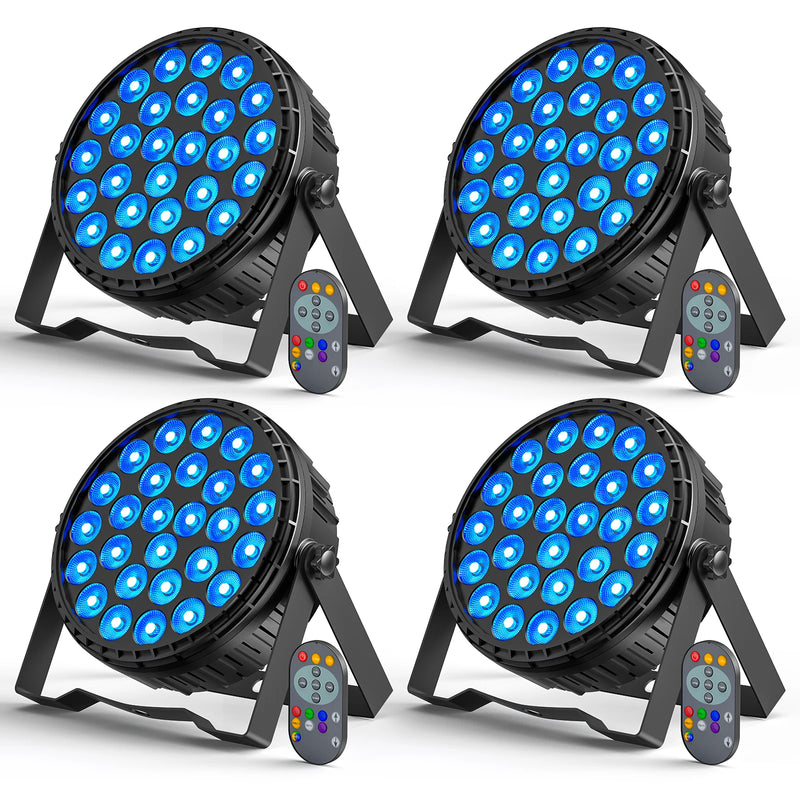 Lot de 4 projecteurs PAR LED plats 27 x 8 W RGBW, télécommande et DMX