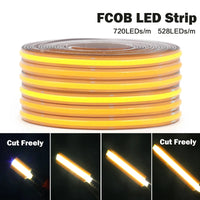Ruban LED COB 24 V à découpe libre, 528 ou 720 LED/m, 0,5 à 20 m