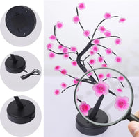 Arbre lumineux bonsaï à fleurs roses, lampe de table à 3 piles AA ou USB
