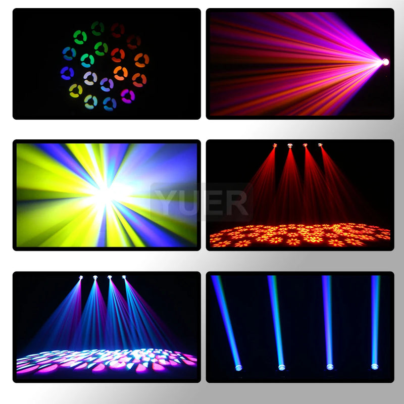 Lyre LED beam spot 150 W à anneau lumineux, 8 gobos, prismes 6 + 12, DMX 15 canaux