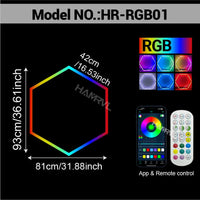 Éclairage LED hexagonal RGB pour garage, de 1 à 11 hexagones, application et télécommande