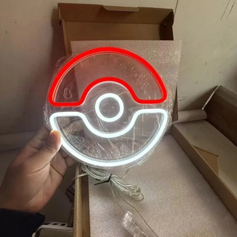 Néon Pokéball – enseigne allumée tenue à la main avec son câble