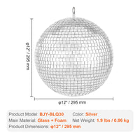Boule à facettes disco miroir 30 cm en verre avec anneau de suspension
