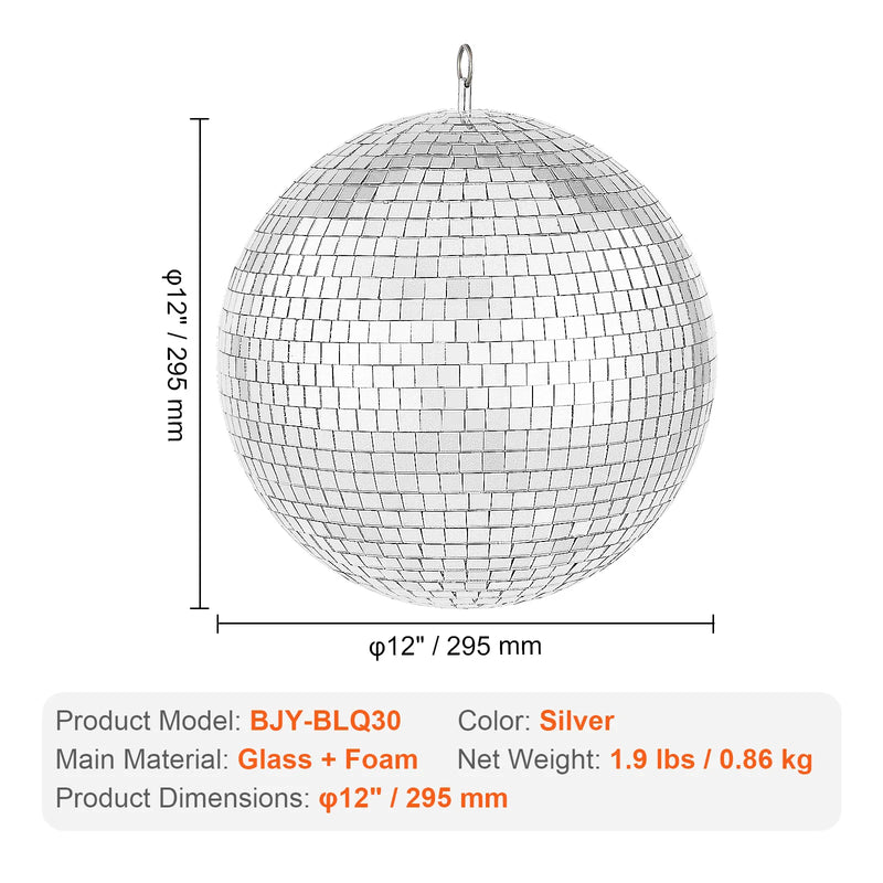 Boule à facettes disco miroir 30 cm en verre avec anneau de suspension