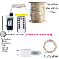 Guirlande fil d'argent – bobine, adaptateur et télécommande à 8 modes