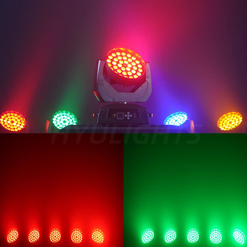 Lyres LED wash 36 x 18 W – faisceaux colorés au sol