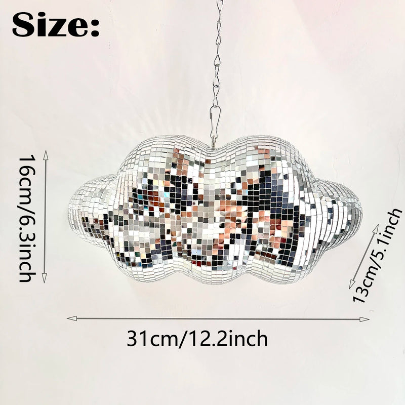 Boule à facettes déco en nuage – dimensions 31 x 16 x 13 cm avec chaîne de suspension