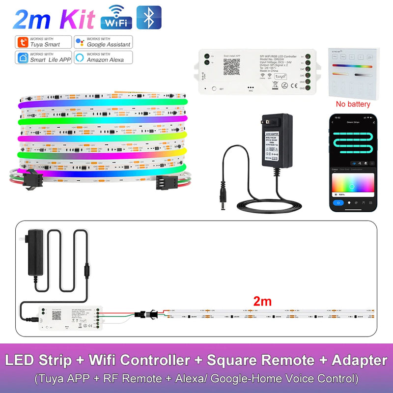 Ruban LED COB RGB adressable, Wi-Fi, télécommande, kit 1 à 25 m